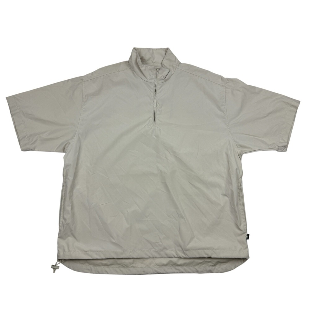 Wedge Beige Short Sleeve Wind Breaker Jacket 1/4 Zip 100% Polyester Microfiber L
